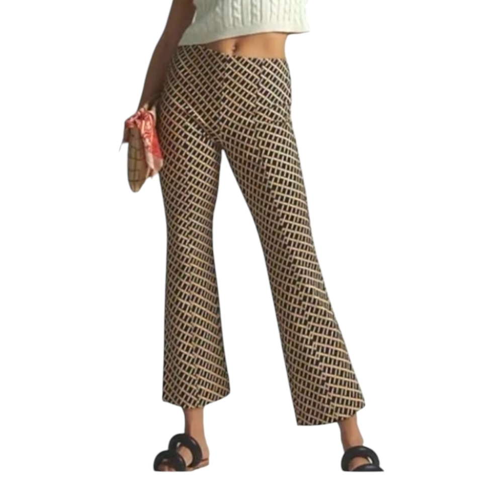 Anthropologie Maeve Margot Kick Flare Herringbone Cropped Pants | Sz M Waist 30"